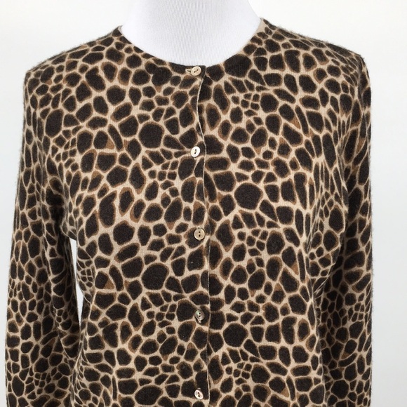 Ann Taylor Brown Animal Print Knit Cardigan Womens XS Merino Wool Sweater Angora - Picture 2 of 12